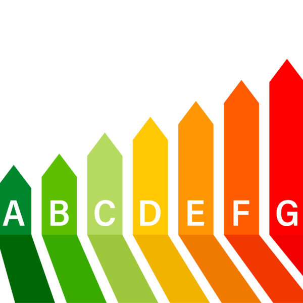 Energielabel von A bis G zur Symbolisierung des Energieeffizienzgesetz (EnEfG)